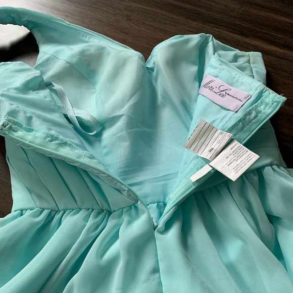 MORI LEE BY MADELINE GARDNER - light aqua / Tiffany blue mini bridesmaid dress - Picture 13 of 16